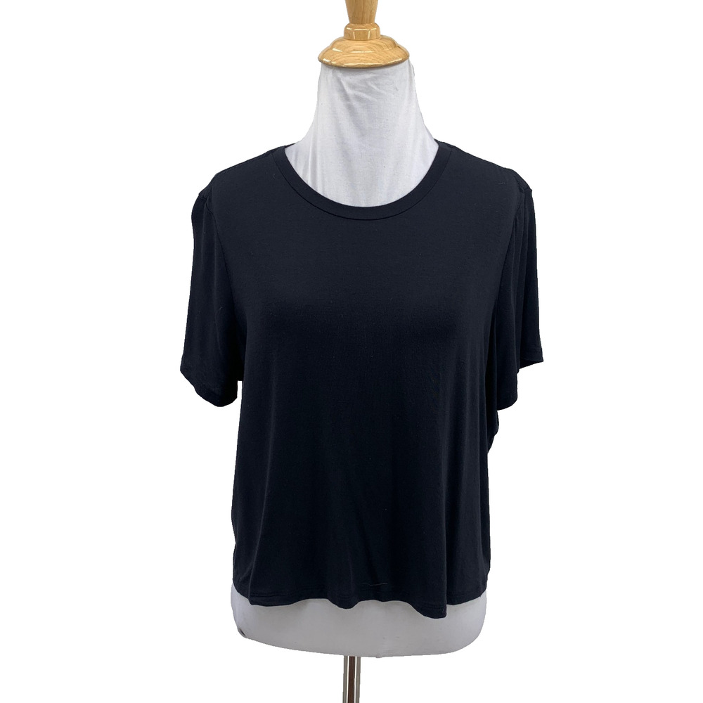 Alo Yoga T Shirt Women M Medium Black Short Sleeve Cropped Crew Neck Lightweight
